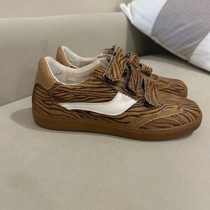 Brown Zebra Print Sneakers with White Accent